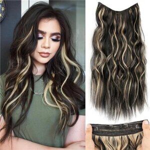 Halo Hair Extensions With Adjustable Transparent Headband Black Mix Blonde